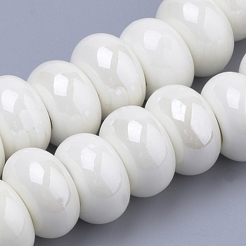 Handmade Porcelain Beads, Pearlized, Rondelle, Creamy White, 15~16x9~10mm, Hole: 5~6mm