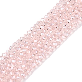 Electroplate Glass Beads Strands, Pearl Luster Plated, Faceted, Rondelle, Pink, 2.9~3.3x2mm, Hole: 0.8mm, about 148~150pcs/strand, 39.5~40cm