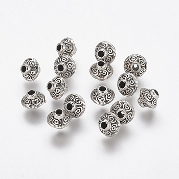 Tibetan Style Alloy Beads, Bicone, Cadmium Free & Nickel Free & Lead Free, Antique Silver, 7x6mm, Hole: 2mm