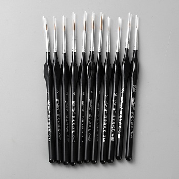 11Pcs 11 Styles Nylon Paint Brush, with Plastic Handles, Hook Line Pen for Watercolor Painting, Black, 179~195x11.5x10.5mm, 1pc/style