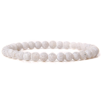 Natural Crackle Agate Round Beaded Stretch Bracelet, 