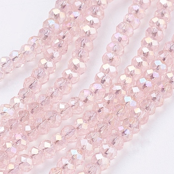 Electroplate Glass Beads Strands, AB Color Plated, Faceted Rondelle, Pearl Pink, 3x2mm, Hole: 0.5mm, about 165~170pcs/strand, 16.7 inch
