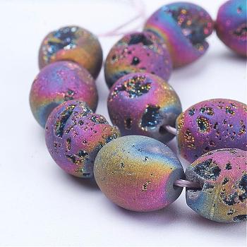 Electroplated Natural Druzy Geode Agate Bead Strands, Barrel, Multi-color Plated, 14x12mm, Hole: 1mm, about 13pcs/strand, 7.48 inch