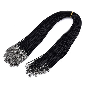 Waxed Cotton Cord Necklace Making, with Alloy Lobster Claw Clasps and Iron End Chains, Platinum, Black, 17.12 inch(43.5cm), 1.5mm