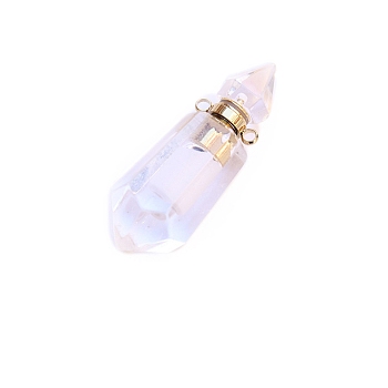 Natural Quartz Crystal Perfume Bottle Pendants, Golden, Faceted Bottle Charms, 41x15mm