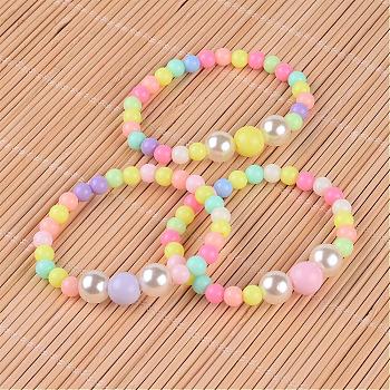 Round Opaque Acrylic Beaded Stretch Kids Bracelets, with Imitation Pearl Acrylic Beads, Mixed Color, 46mm