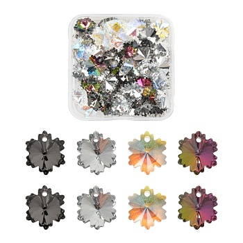 60Pcs 4 Style Snowflake Electroplated Glass Pendants, Faceted, Mixed Color, 15pcs/style