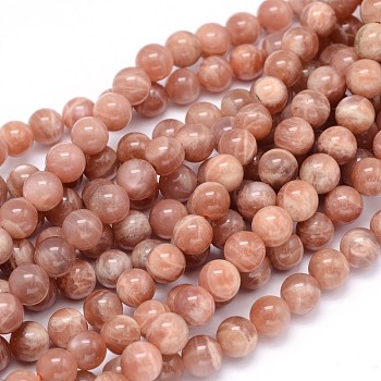 Round Natural Grade B Sunstone Beads Strands, 6mm, Hole: 1mm, about 65pcs/strand, 15.3 inch