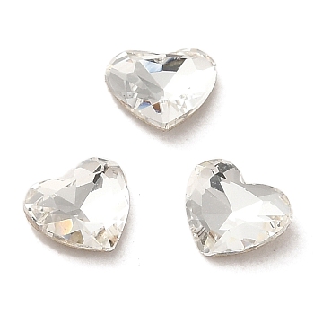 Glass Rhinestone Cabochons, Point Back & Back Plated, Faceted, Heart, Crystal, 5.2x6x2.3mm