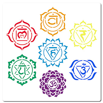 Chakra PET Plastic Hollow Out Drawing Painting Stencils Templates, Square, Flower, 300x300mm