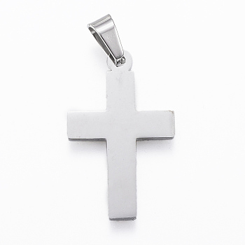 304 Stainless Steel Pendants, Cross, Stainless Steel Color, 27x17x1.2mm, Hole: 4x7mm