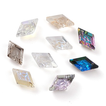 Embossed Glass Rhinestone Pendants, Rhombus, Faceted, Mixed Color, 13x8x4.2mm, Hole: 1.2mm