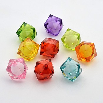 Transparent Acrylic Beads, Bead in Bead, Faceted Cube, Mixed Color, 20x19x19mm, Hole: 3mm, about 120pcs/500g