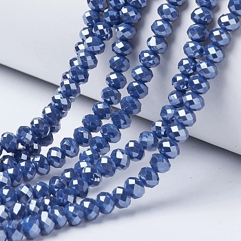 Electroplate Glass Beads Strands, Pearl Luster Plated, Faceted, Rondelle, Steel Blue, 2.3~2.7x2mm, Hole: 0.4mm, about 150~155pcs/strand, 32~33cm