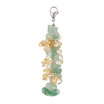 Natural Green Aventurine & Citrine Chip Beaded Pendant Decorations, 304 Stainless Steel Lobster Claw Clasps, 66~69mm