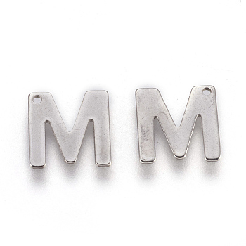 304 Stainless Steel Charms, Letter, Letter.M, 11x10.5x0.6mm, Hole: 1mm