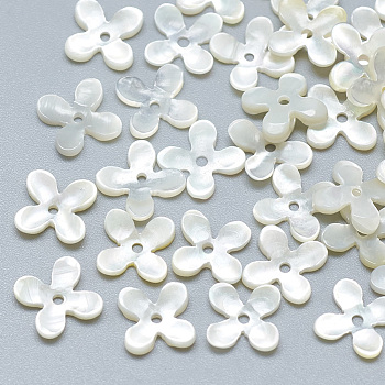 Natural White Shell Beads, Mother of Pearl Shell Beads, Flower, 8.5x8.5x0.5~1.5mm, Hole: 1mm