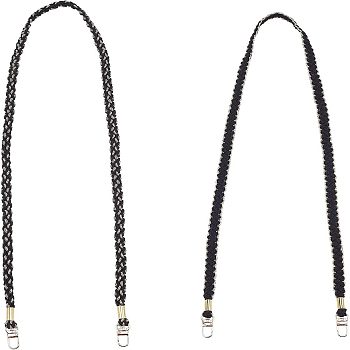 WADORN&reg 2Pcs 2 Style Braided Cord Bag Straps, for Crossbody Bag Accessories, Black, 114x1.5x0.2cm & 118x1.4x0.4cm, 1pc/style