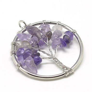 Natural Amethyst Beads Iron Wire Wrapped Pendants(G-R001-P04)-2