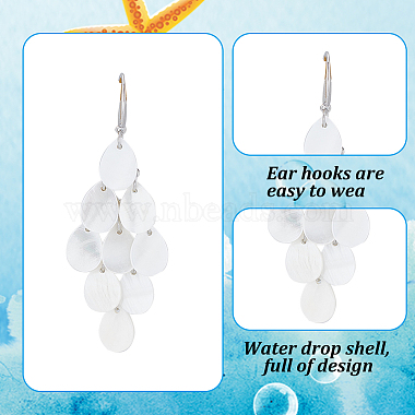 2 Pairs 2 Colors Natural Shell Teardrop Cluster Dangle Earrings(EJEW-AN0001-69)-3