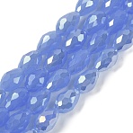 Opaque Solid Color Electroplate Glass Beads Strands, AB Color Plated, Faceted, Teardrop, Cornflower Blue, 8x6mm, Hole: 1.2mm, about 65~67pcs/strand, 20.08 inch(51cm)(X-EGLA-N013-J6mm-B06)