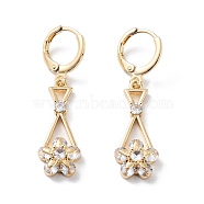 Rack Plating Golden Brass Dangle Leverback Earrings, with Cubic Zirconia, Triangle, 39x10.5mm(EJEW-A030-01E-G)