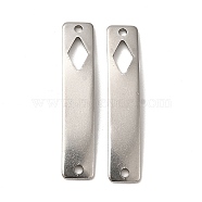201 Stainless Steel Connector Charms, Curved Rectangle Links with Hollow Pattern, Stainless Steel Color, Rhombus, 30x6x0.8mm, Hole: 1.4mm(STAS-D244-32P-B)