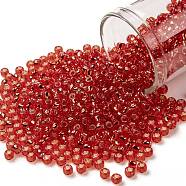 TOHO Round Seed Beads, Japanese Seed Beads, (25) Silver Lined Light Siam Ruby, 8/0, 3mm, Hole: 1mm, about 1110pcs/50g(SEED-XTR08-0025)