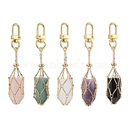 Brass Macrame Pouch Stone Holder Pendant Decoration, with Bullet Shape Natural Mixed Gemstone and Alloy Swivel Clasps, Golden, 100mm(HJEW-JM01690-01)