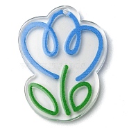 Transparent Acrylic Pendants, Tulip, Light Sky Blue, 38x28x2.5mm, Hole: 1.5mm(MACR-Q160-02C)