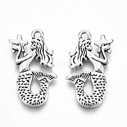 Tibetan Style Alloy Pendants, Lead Free & Cadmium Free, Mermaid, Antique Silver, 28x18x2.5mm, Hole: 2mm, about 220pcs/500g(TIBE-S323-084AS-RS)