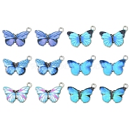 12Pcs 6 Colors Printed Alloy Pendants, with Enamel, Butterfly Charm, Platinum, Mixed Color, 13.5x20x2mm, Hole: 1.6mm, 2pcs/color(FIND-FS0001-29)