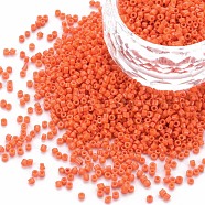 Glass Cylinder Beads, Seed Beads, Baking Paint, Round Hole, Coral, 1.5~2x1~2mm, Hole: 0.8mm, about 45000pcs/bag, about 1pound/bag(SEED-S047-A-003)