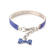 Adjustable 3-Row Alloy Rhinestone Cup Chain Pet Collars, Dog Bone Pendant Cat Dog Choker Necklace, Sapphire, 250mm(PW-WG33109-08)