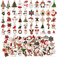 50Pcs Christmas Alloy Enamel Pendants, with Rhinestone,  Santa Claus & Snowflake & Christmas Tree & Reindeer/Stag, for Jewelry Necklace Gift Making Crafts, Mixed Color, 13x10mm~25x16mm, Hole: 2mm(JX265A)