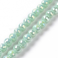 Electroplate Opaque Solid Color Glass Beads Strands, AB Color Plated, Faceted, Round, Medium Aquamarine, 5~6mm, Hole: 1~1.2mm, about 95pcs/strand, 20.87''(53cm)(GLAA-E036-10D)