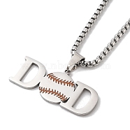 202 Stainless Steel Enamel Box Chain Sport Ball Pendant Necklaces for Men, Stainless Steel Color, Baseball, 23.74 inch(60.3cm), Pendant: 17x33mm(NJEW-K380-01A-02)