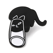 Black Cat with Cup Alloy Enamel Brooch, Pin for Backpack Clothes, Electrophoresis Black, 30x27x1.5mm(JEWB-E022-04EB-04)