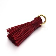 Nylon Tassel Pendant Decorations, with Golden Tone Iron Findings, Dark Red, 27~30x15mm, Jump Ring: 4mm, Hole: 4x2mm, 10pcs/bag(FIND-D015-12G)