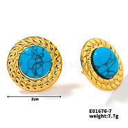 Cute Candy Round Button Natural Turquoise Stud Earrings for Summer, Golden, 2mm(DG6312-7)