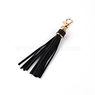 PU Leather Tassel Pendants, with Alloy Findings, Black, 152x15mm(FIND-WH0075-19R)