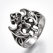 Alloy Wide Band Rings, Chunky Rings, Skull, Antique Silver, Size 11, 21mm(RJEW-T006-08)