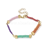 Braided Waxed Polyester Rectangle Link Chain Bracelets, with Real 18K Gold Plated 304 Stainless Steel Clasps, Colorful, 7-5/8 inch(19.5cm)(BJEW-JB10001)