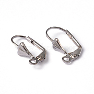 Brass Leverback Earring Findings, with Loop, Nickel Free, Platinum Color, about 10mm wide, 16mm long, hole: 2mm(EC561-NF)