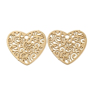 Brass Etched Metal Embellishments Charms, Long-Lasting Plated, Heart with Hollow Out, Light Gold, 12.5x13.5x0.3mm, Hole: 1.2mm(KKC-D001-27KCG)
