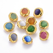 Cat Eye Beads, with Brass Findings, Faceted, Rondelle, Golden, Mixed Color, 15~17.5x15~17x11~12mm, Hole: 0.8mm(G-E540-01)