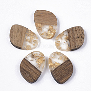 Transparent Resin & Walnut Wood Pendants, with Gold Foil, Teardrop, Gold, 21x15~16x3.5mm, Hole: 2mm(X-RESI-Q210-006A-A01)