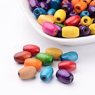 Mixed Oval Natural Wooden Beads, Dyed, about 8mm wide, 12mm long, hole: 3mm(X-WOOD-W02KR-8x12mm)