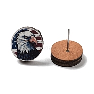 Independence Day Wood Stud Earrings, with 304 Stainless Steel Pins, Eagle, 14~14.5mm(EJEW-D108-01C)