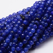 Faceted Natural Agate Round Beads Strands, Dyed, Blue, 6mm, Hole: 1mm, about 64pcs/strand, 14.7 inch(G-E319A-6mm-05)